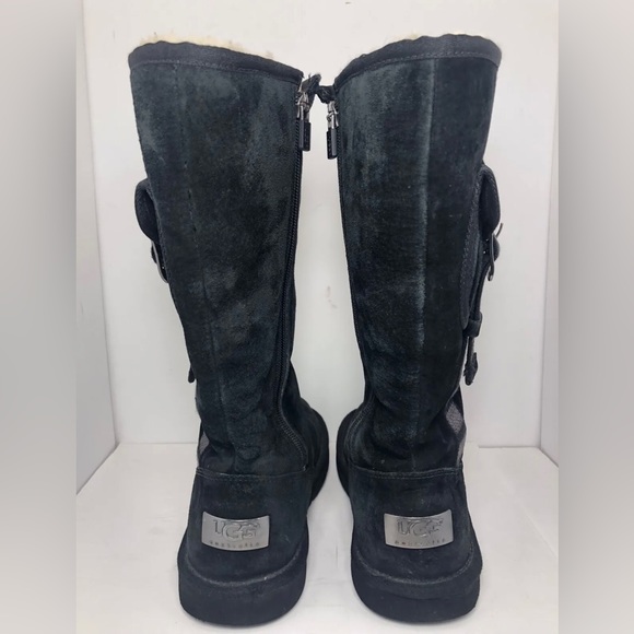 UGG Australia 1895 Retro Cargo Fur Lined Black Suede Winter Boots - Picture 3 of 12